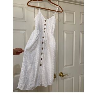 white midi button down dress